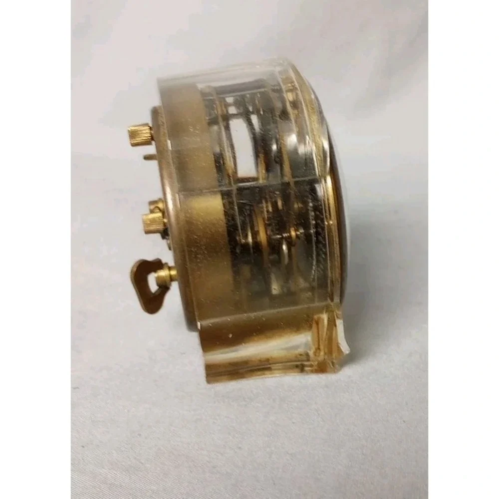 Vintage Cory Lucite Alarm Clock‎ Mid Century Clear Case Brass Face